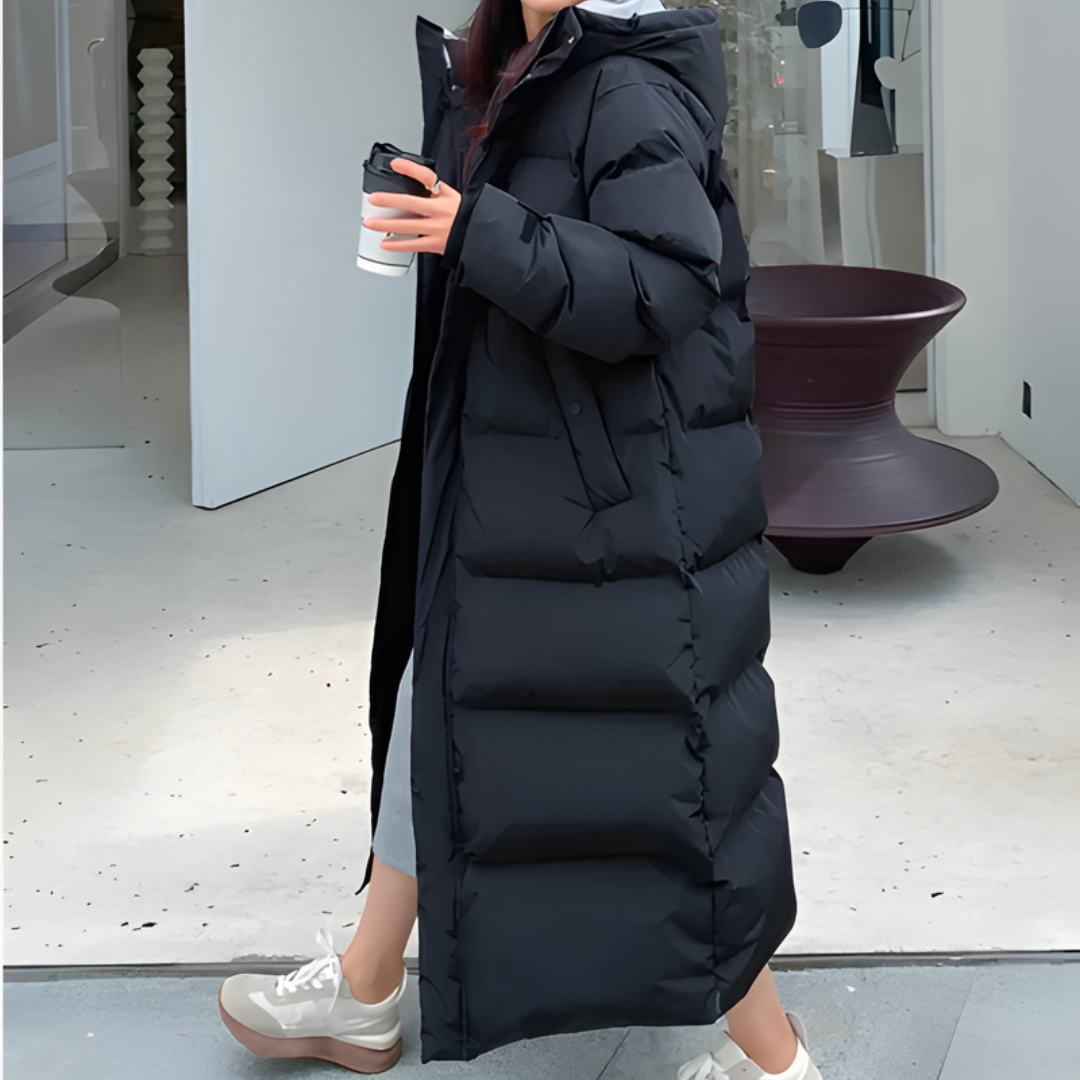 Women's Long Puffer Coat Padded Black White Lucy-melbourne