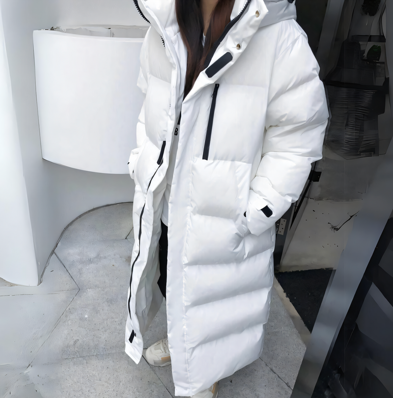Women's Long Puffer Coat Padded Black White Lucy-melbourne