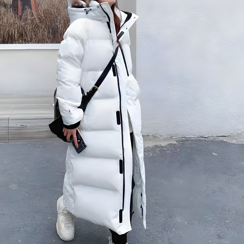 Women's Long Puffer Coat Padded Black White Lucy-melbourne