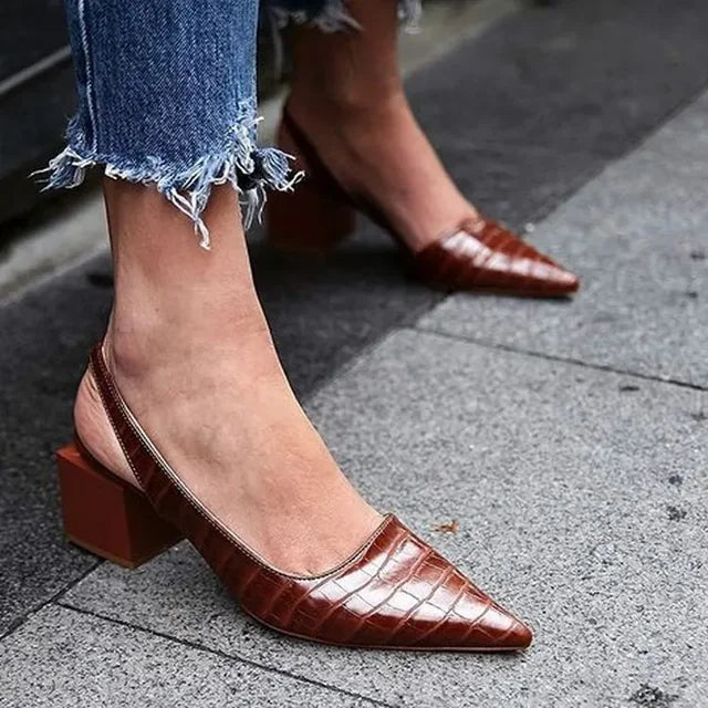 Orthopedische pumps blokhak met croco patroon - Zarrah Jeecey