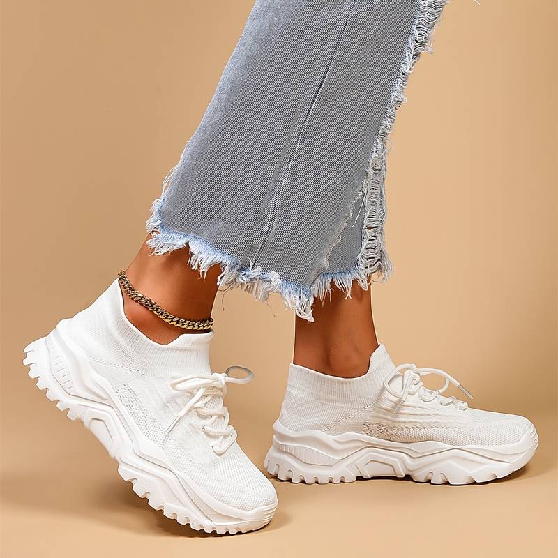 Women's White Breathing Chunky Sneakers Lucy Melbourne