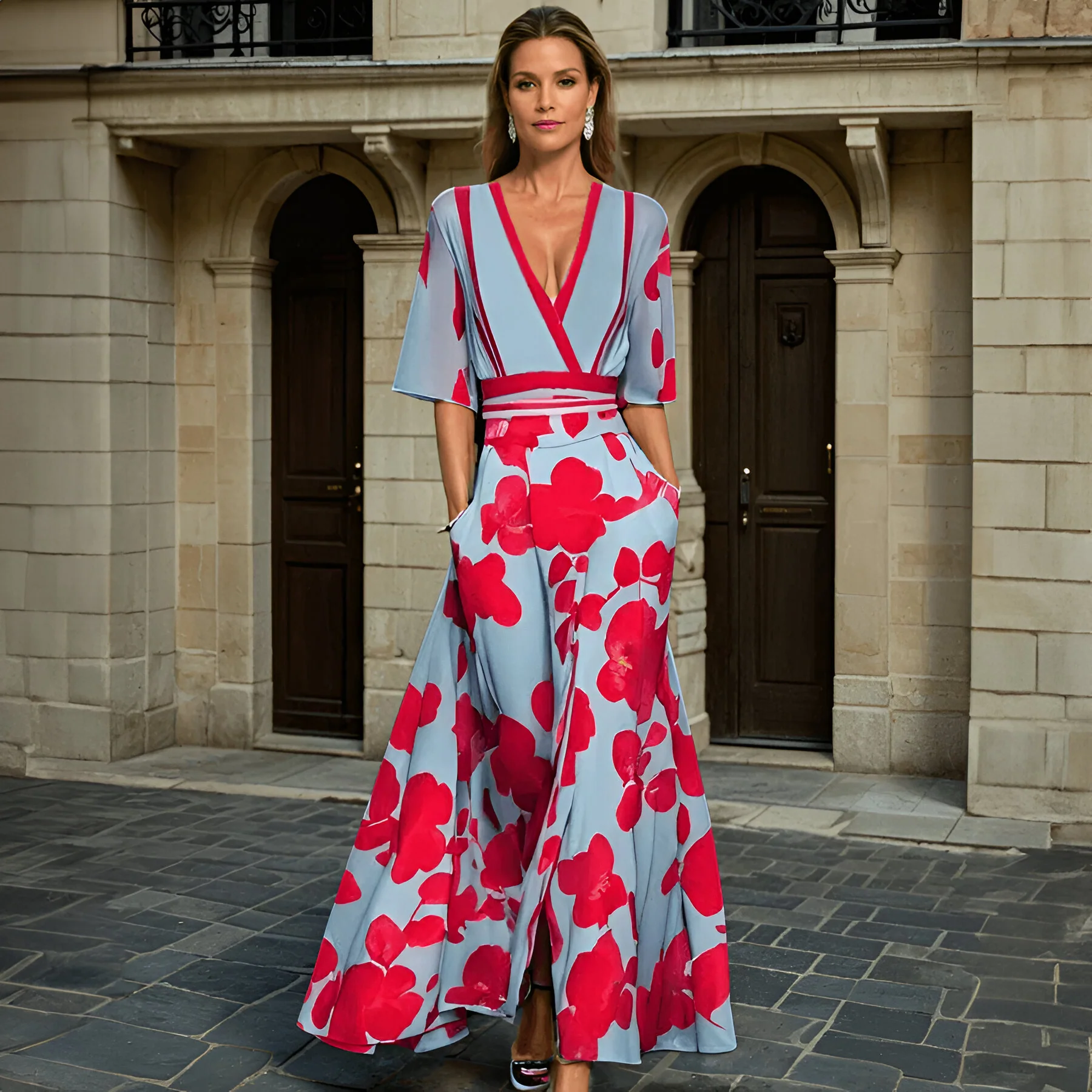 Akira - Elegant V-Neck Maxi Dress Qinzaro