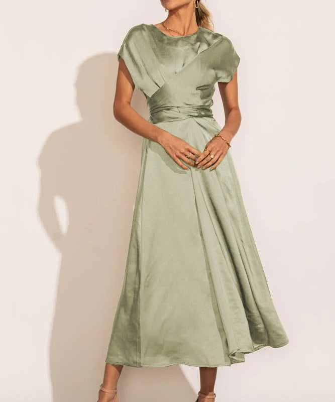 Satin Wrap Dress midi sage champagne Lucy-melbourne